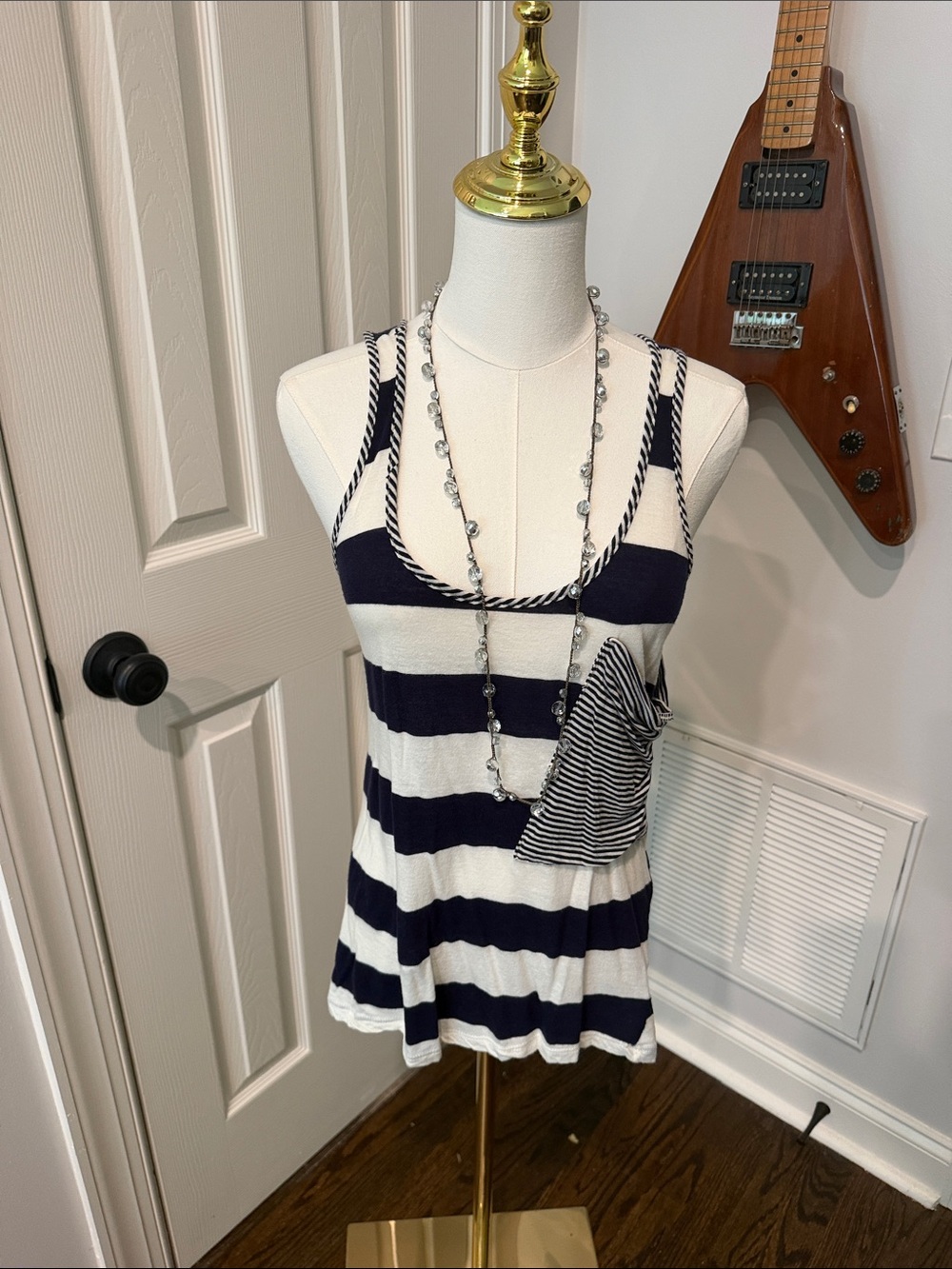 just ginger Navy and White Striped Twist-Back Tank